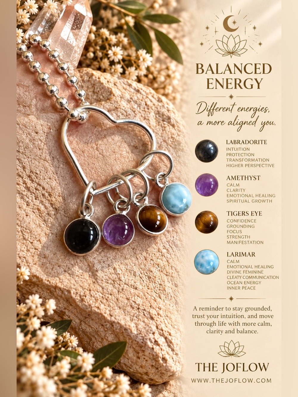 925 LOVE Spectrum Larimar, Amethyst, Labradorite, Tigers Eye Heart Necklace